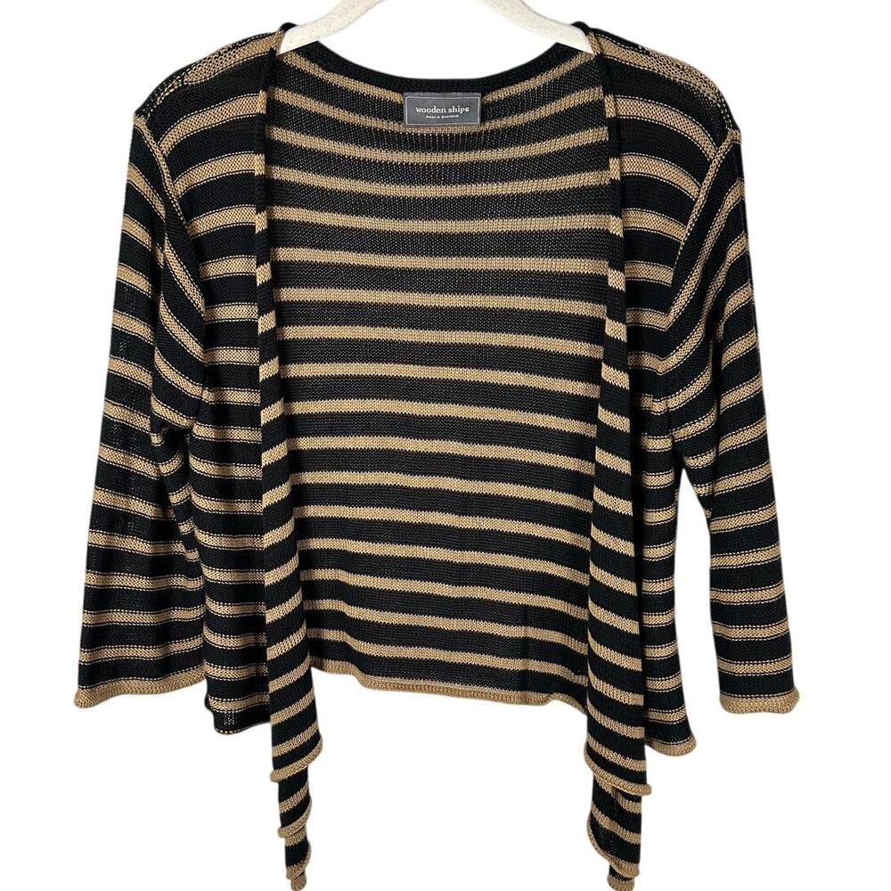 Wooden Ships Black & Brown Cotton Blend Striped Knit Cardigan Size M/L